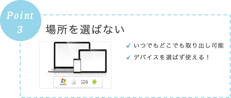 POINT3 場所を選ばない